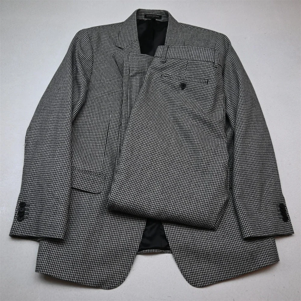 Banana Republic 44R 34x32 Houndstooth Wool Flannel Tailored Jacket Pants Suit
